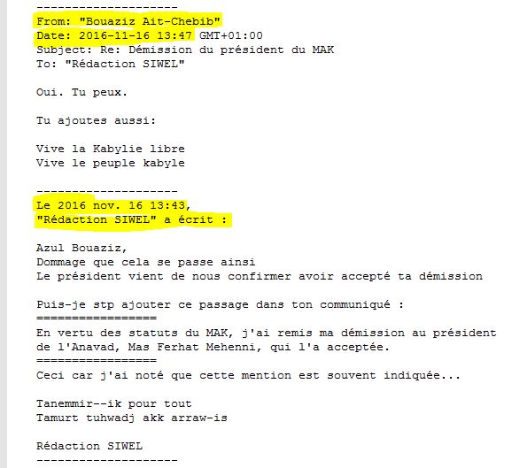 Mise au point par rapport à la publication du communiqué de démission de Bouaziz Ait Chebib