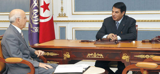 Mohamed Ghannouchi avec Zine El-Abidine Ben Ali, le 29/12/2010