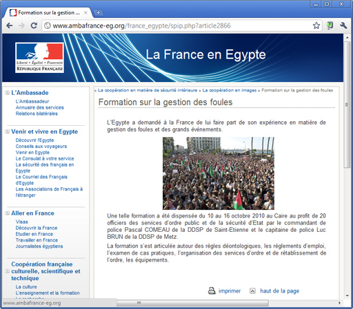 Capture d'écran du site ambafrance-eg.org (Photo : SIWEL)