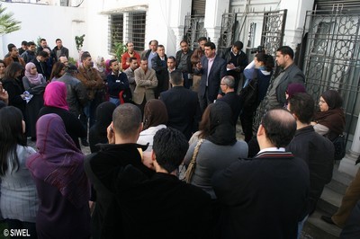 Rassemblement de journalistes à la maison de la presse Tahar Djaout à Alger (Photo SIWEL)