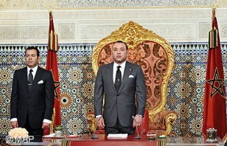 Le roi Mohamed VI lors de son discours (Photo MAP)