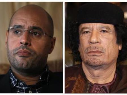 Seif al-Islam et son père Mouammar Kadhafi, recherchés par la justice internationale. ( PHOTO: AFP)
