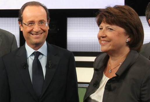 François Hollande et Martine Aubry lors du débat sur France 2, jeudi 15/09/2011. (Photo : SIPA/CHESNOT)