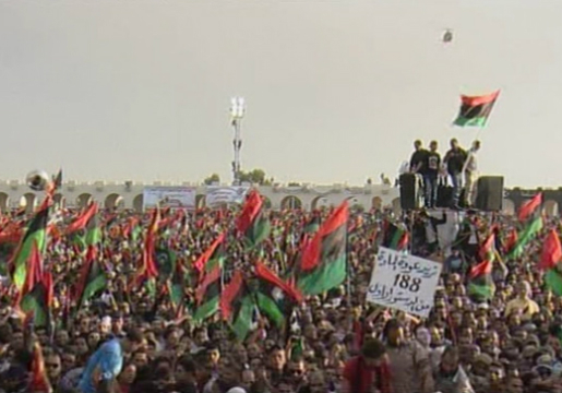 Rassemblement dimanche 23 octobre à Benghazi pour la cérémonie de "libération" officielle de la Libye. (Photo : LCI )