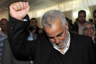 le SG du PJD Abdel-ilah Benikrane fêtant la victoire de son parti (DR)