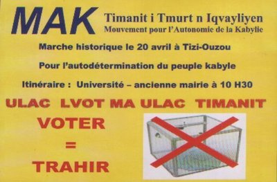 Affiche du MAK pour le boycott des élections (PH/A.Y.)