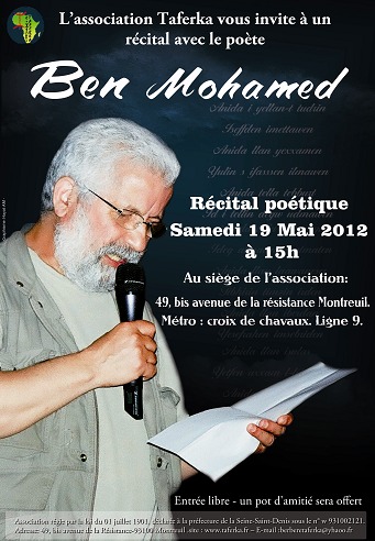 Récital poétique de Benmohamed le samedi 19 mai à Paris