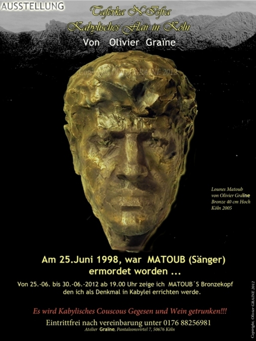 Hommage à Matoub : un buste à l'effigie de Lounes réalisé par Olivier Graïne exposé le 25 juin en Allemagne