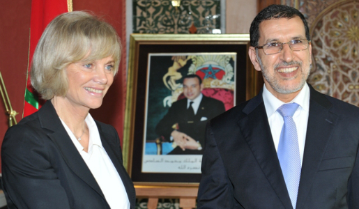 La Présidente de la Commission des Affaires étrangères de l’Assemblée nationale française,  Elisabeth Guigou, avec le Ministre marocain des Affaires étrangères Saad Dine el Otmani, le 01/11/2012 à Rabat. (PH/DR)