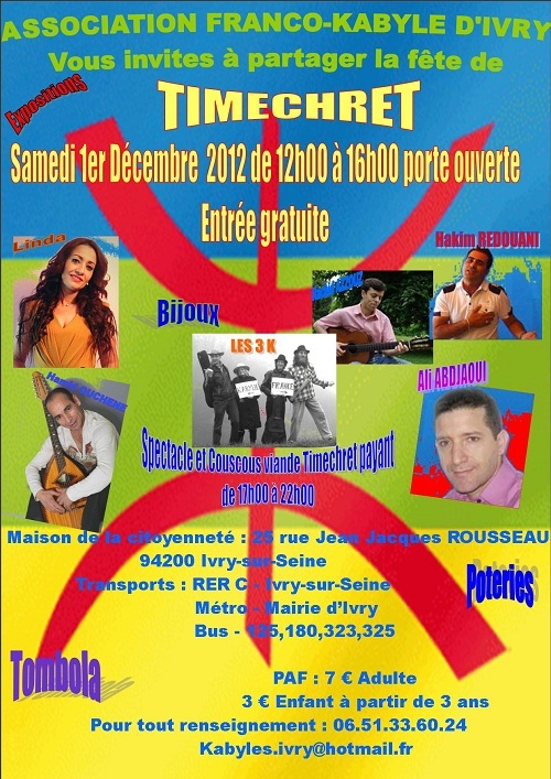 Association franco-kabyle d’Ivry : célébration de Timecret le 1er décembre