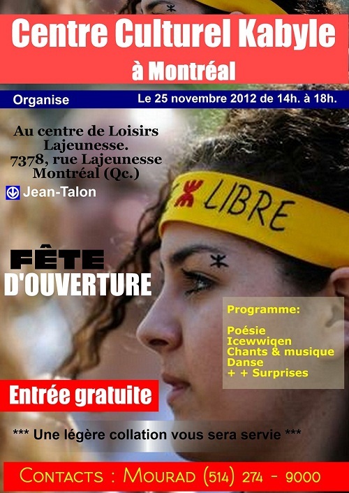 Diaposra kabyle : ouverture du Centre culturel kabyle à Montréal le 25 novembre