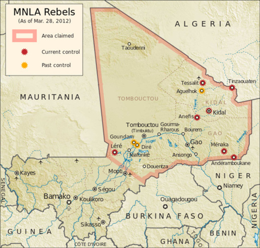 Carte de l'Azawad, territoire revendiqué par le MNLA.PH/DR