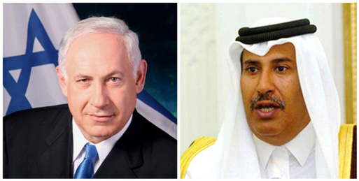 Benyamin Netanyahu, Premier ministre israëlien, et Hamad Ben Jassim, Premier ministre du Qatar.PH/DR