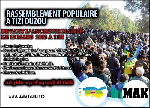 Célébration du Printemps amazigh et du Printemps noir : Rassemblement à Tizi-Ouzou le 10 mars, à l'appel du MAK