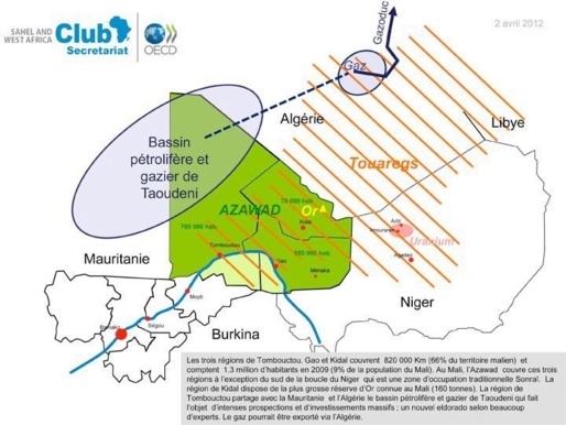 Azawad, le dessous des cartes: Or, uranuim, gaz et pétrole pour le plus grand malheur des Toauregs.(PH/DR)