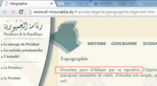 Bouteflika pense que l'Algérie est toujours le 2ème pays d'Afrique par sa superficie