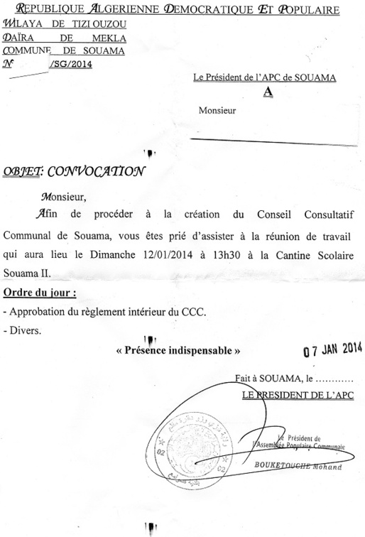 Le fac-si!milé de la convocation. PH/DR Le fac-si!milé de la convocation. PH/DR