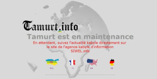 Page d'accueil de Tamurt.info indiquant que le site est en maintenance (PH/SIWEL)