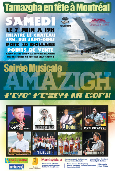 Tamazgha en fête à Montréal: Demain, samedi 7 juin, la fondation Tiregwa organise une conférence, un débat et un grand concert amazigh