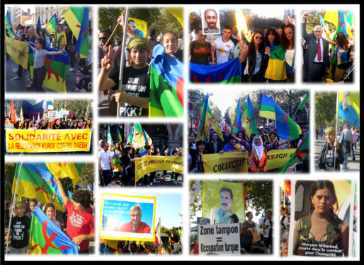Mosaïque de photos de la manifestation de soutien à Kobanê , aux kurdes, au YPG et au PKK, Paris 18 octobre 2014 (PH/DR)