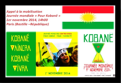 Paris /Journée mondiale de soutien à «KOBANÊ»:Manifestation le 1er novembre 2014, 14h00 (Bastille –République)