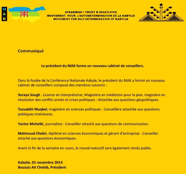 Le président du MAK forme un nouveau cabinet de conseillers Le président du MAK forme un nouveau cabinet de conseillers