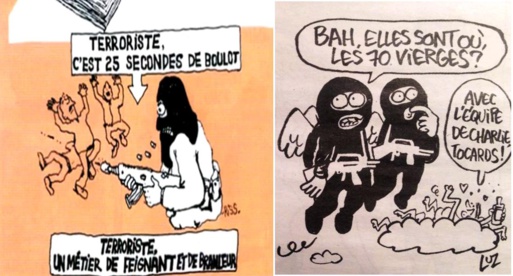 Deux dessins de l'édition des survivants ( PH/ Charlie Hebdo)