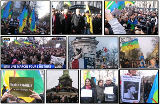 Lors de la marche du 11 janvier, malgré l'ostracisme dont ils sont victimes de la part des médias internationaux, et français en particulier, les kabyles sont sortis en masse soutenir la rédaction de Charlie Hebdo avec à leur tête Ferhat Mehenni, président du Gouvernement provisoire kabyle.
