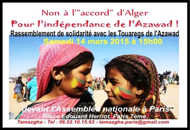 IMPORTANT / Rassemblement de solidarité avec les Touaregs de l'Azawad, samedi 14 mars à Paris