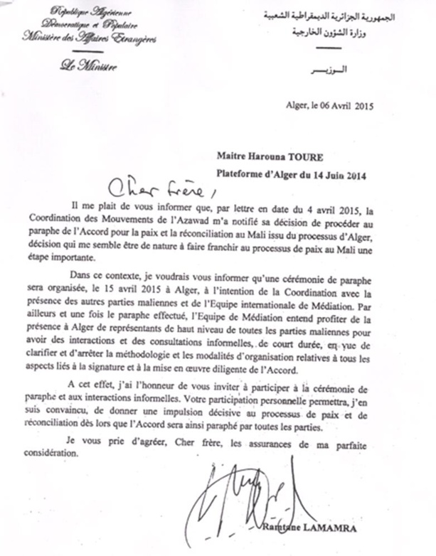 La lettre du ministre algérien des Affaires étrangères et le démenti du MNLA