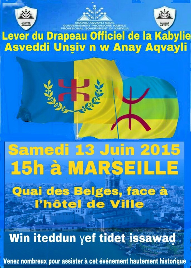 Lever du drapeau kabyle à Marseille le samedi 13 juin 2015 à 15 h