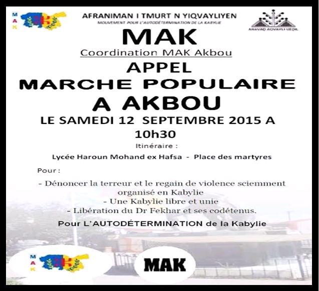 Malgré les menaces et les appels aux meurtres, la direction et la coordination d’Akbou du MAK maintiennent l’appel à la marche du 12 septembre 