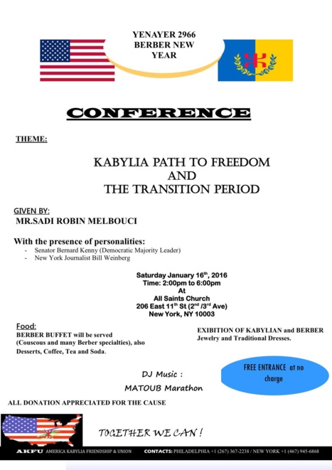 L'Association America Kabylia Friendship & Union AKFU, organise Yennayer 2966 a New-York