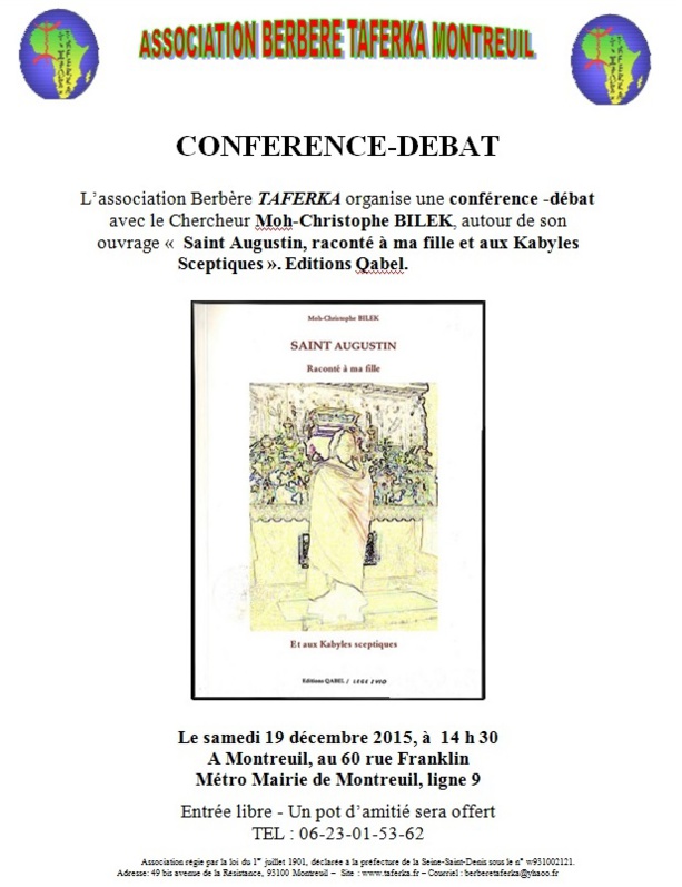 Taferka: Conférence autour de l'ouvrage de Moh Christophe Bilek sur Saint Augustin
