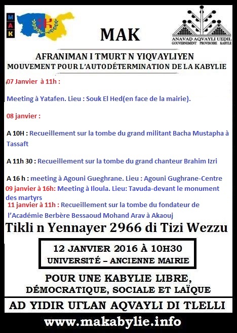 MAK / Célébration de Yennayer à Tizi Wezzu : Meetings, recueillements et marche