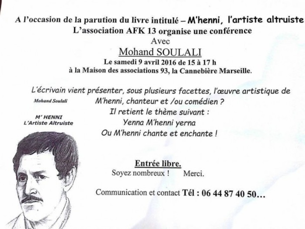 Le Dr. Mohand Soulali anime ce samedi une conférence à Marseille sur Mhenni At Waɛmiruc