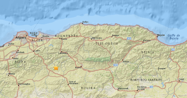 Kabylie : Un séisme a secoué le centre de la région de Tuvirett (USGS & EMSC)