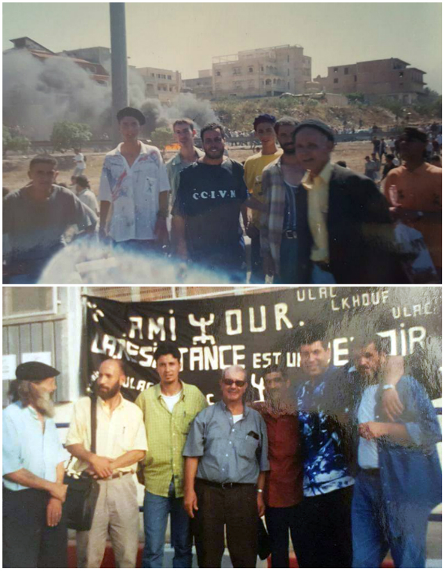 Yuva n Tala Hamu (en haut, avec le béret et chemise blanche, en bas, chemise verte) lors des événements du Printemps noir de Kabylie, en 2001 (PH/DR)