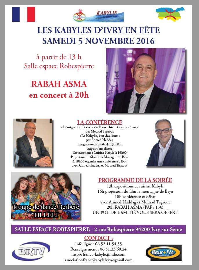 Affiche "Les Kabyles d'Ivry en fête" le samedi 05/11/2016 (PH/DR)