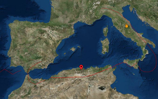 La Kabylie est située juste au dessus de la ligne marquant la convergence des deux plaques eurasiatique et africaine (PH/DR)