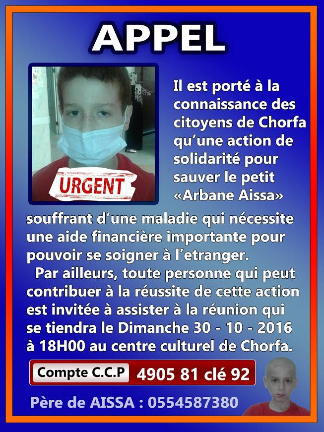 Le Président du MAK au chevet d’un jeune cancéreux qui fait appel à la solidarité kabyle
