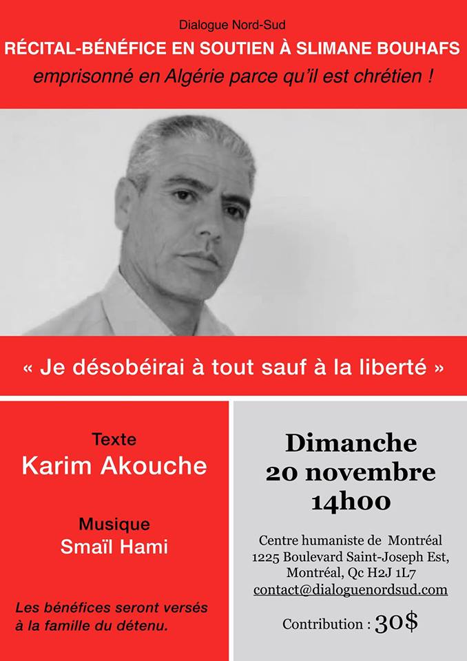 Récital-Bénéfice pour Slimane Bouhafs le 20 novembre à Montréal