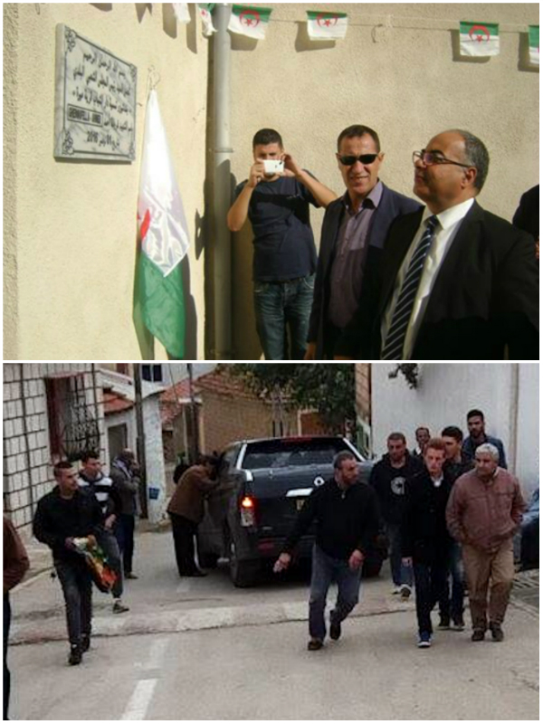 Photo du haut : Kamel Ouguemat vice-president FLN de l'APW de Tizi-Ouzou avec le Wali de Tizi-Ouzou Brahim Merad au village Mira, Cne de Timizart le 01/11/2016. Photo du bas : Agression physique contre le président du MAK Bouaziz Ait Chebib le 11/11/2016 au village de Timizar (PH/DR)