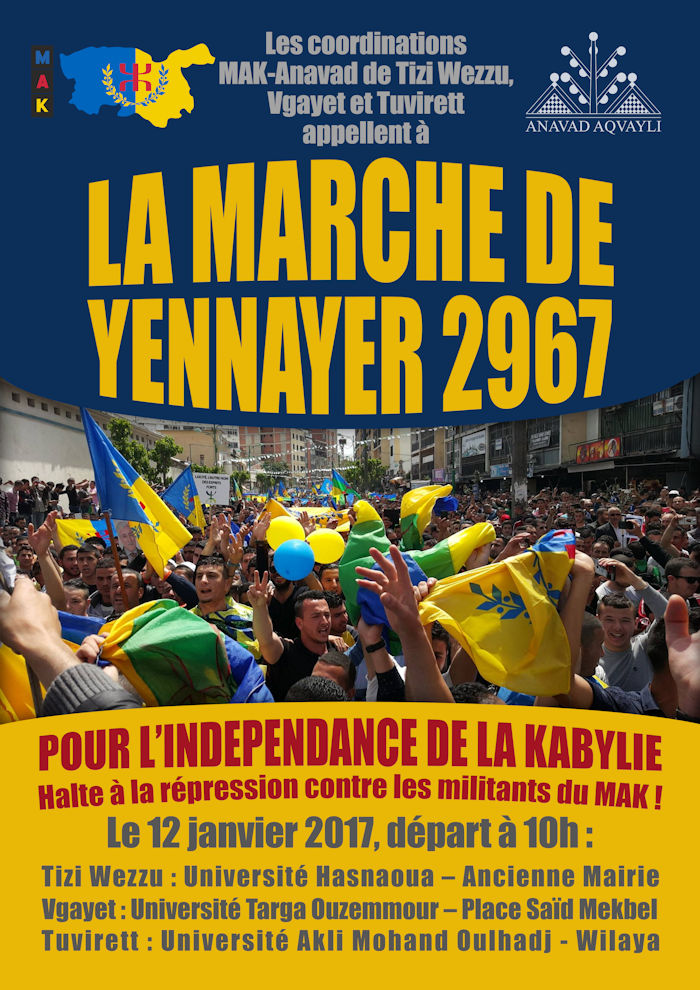 Tuvirett marche finalement pour l'indépendance de la Kabylie ce 12 Janvier