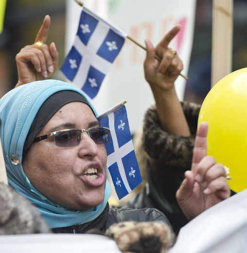 Montréal, le 27 octobre : Manifestation organisée par l’association AMAL (association des Musulmans et des Arabes pour la laïcité) pour protester contre la charte de la laïcité au Québec (PH/DR)