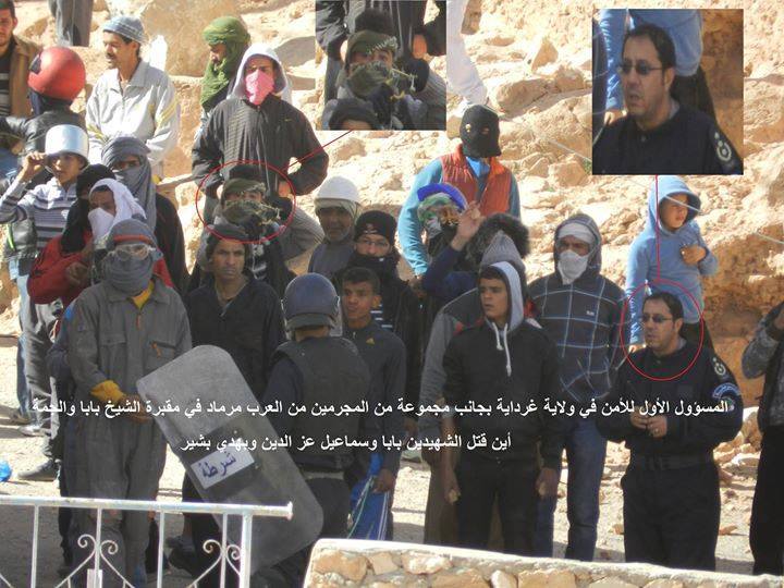 Sur la photo, en médaillon, le chef de sûreté de la ville de de Ghardaïa aux cotés des jeunes chaambas. PH/DR