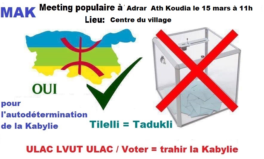 Aghriv: Le MAK animera un meeting au village d'Adrar Ath Koudia le samedi 15 mars à 11h