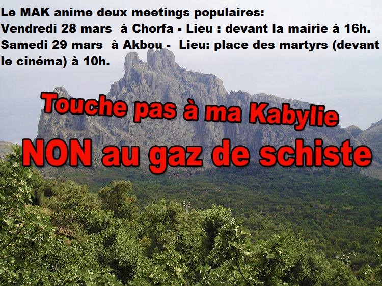 Le MAK organise  deux meetings populaires :  le 28 mars à Chorfa,  le 29 à  Akbou