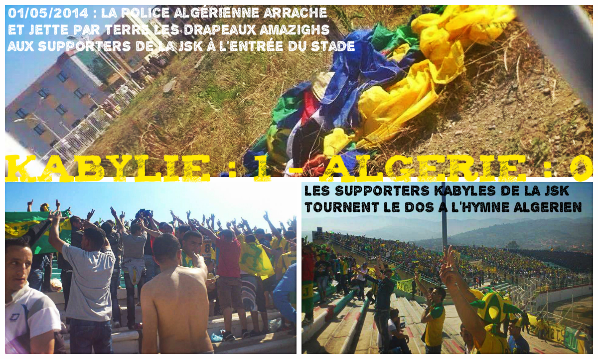 Les Kabyles tournent le dos à l'hymne algérien au stade Tchaker de Blida , 01/05/2014 (PH/DR)