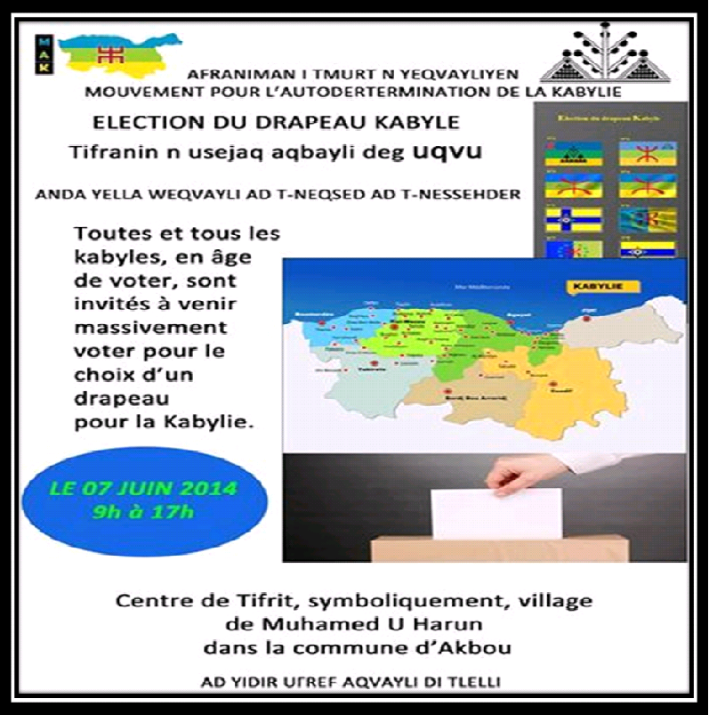 7  et 21 juin 2014: Election du drapeau Kabyle à Tifrit (Akbou) et Maraghna (Ilulen Umalu) 